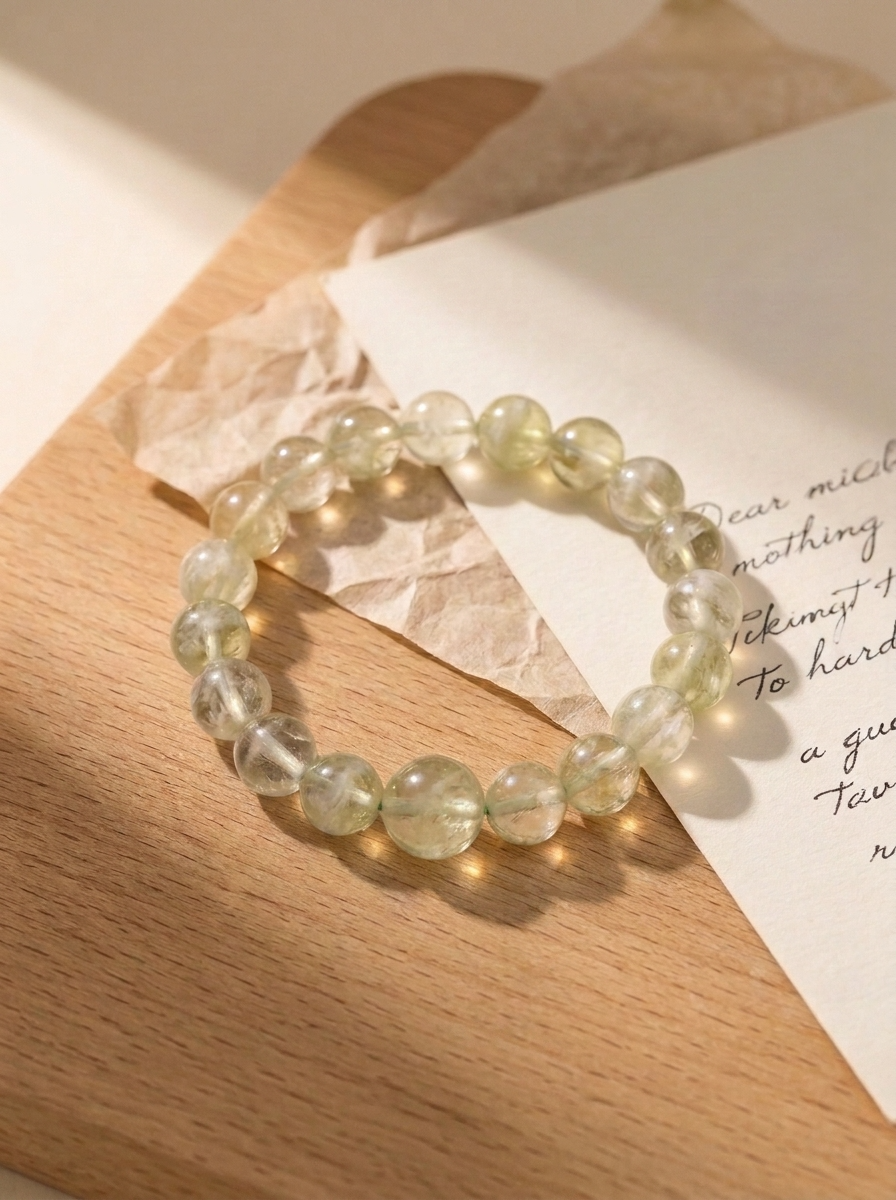 Wood Forest Breath Crystal Bracelet with Light Green Crystal