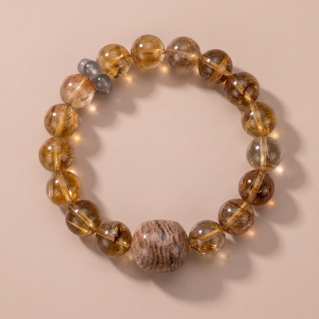 Autumn Golden Calm Crystal Bracelet with Layered Phantom Quartz & Yellow Tower Crystal