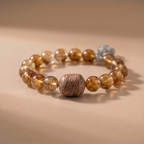 Autumn Golden Calm Crystal Bracelet with Layered Phantom Quartz & Yellow Tower Crystal