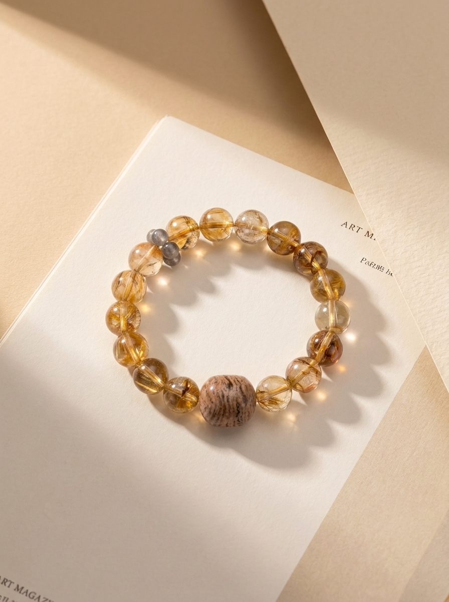Autumn Golden Calm Crystal Bracelet with Layered Phantom Quartz & Yellow Tower Crystal
