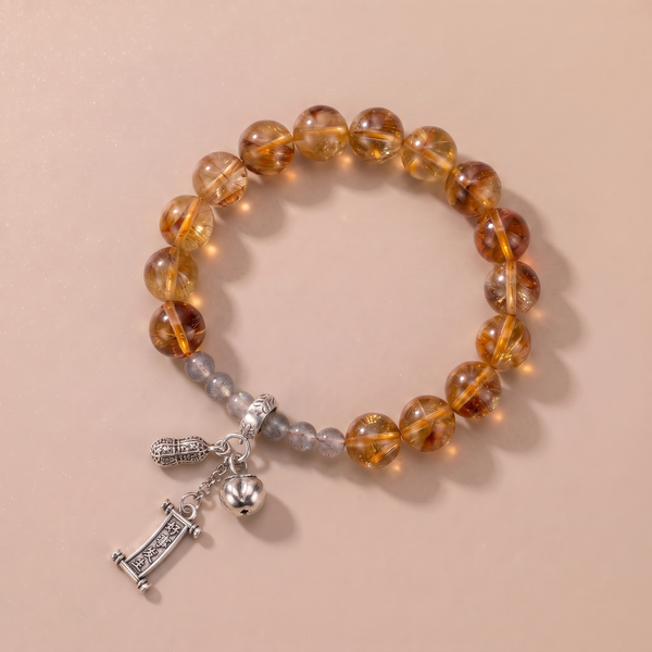 Autumn Bell Crystal Bracelet with Yellow Tower Crystal & Gray Moonstone