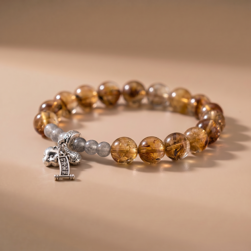 Autumn Bell Crystal Bracelet with Yellow Tower Crystal & Gray Moonstone