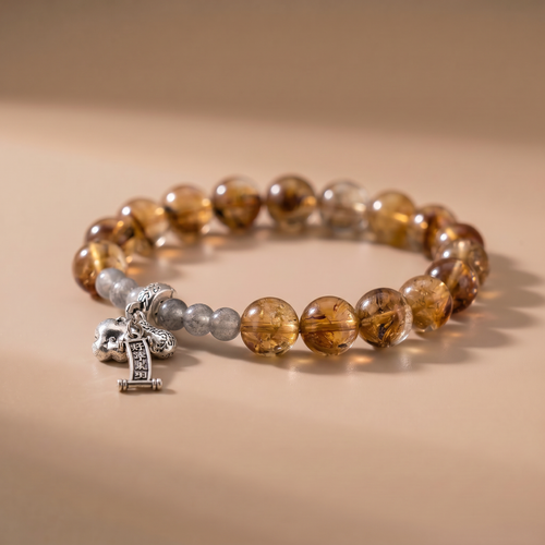 Autumn Bell Crystal Bracelet with Yellow Tower Crystal & Gray Moonstone