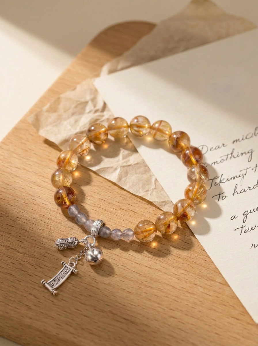 Autumn Bell Crystal Bracelet with Yellow Tower Crystal & Gray Moonstone