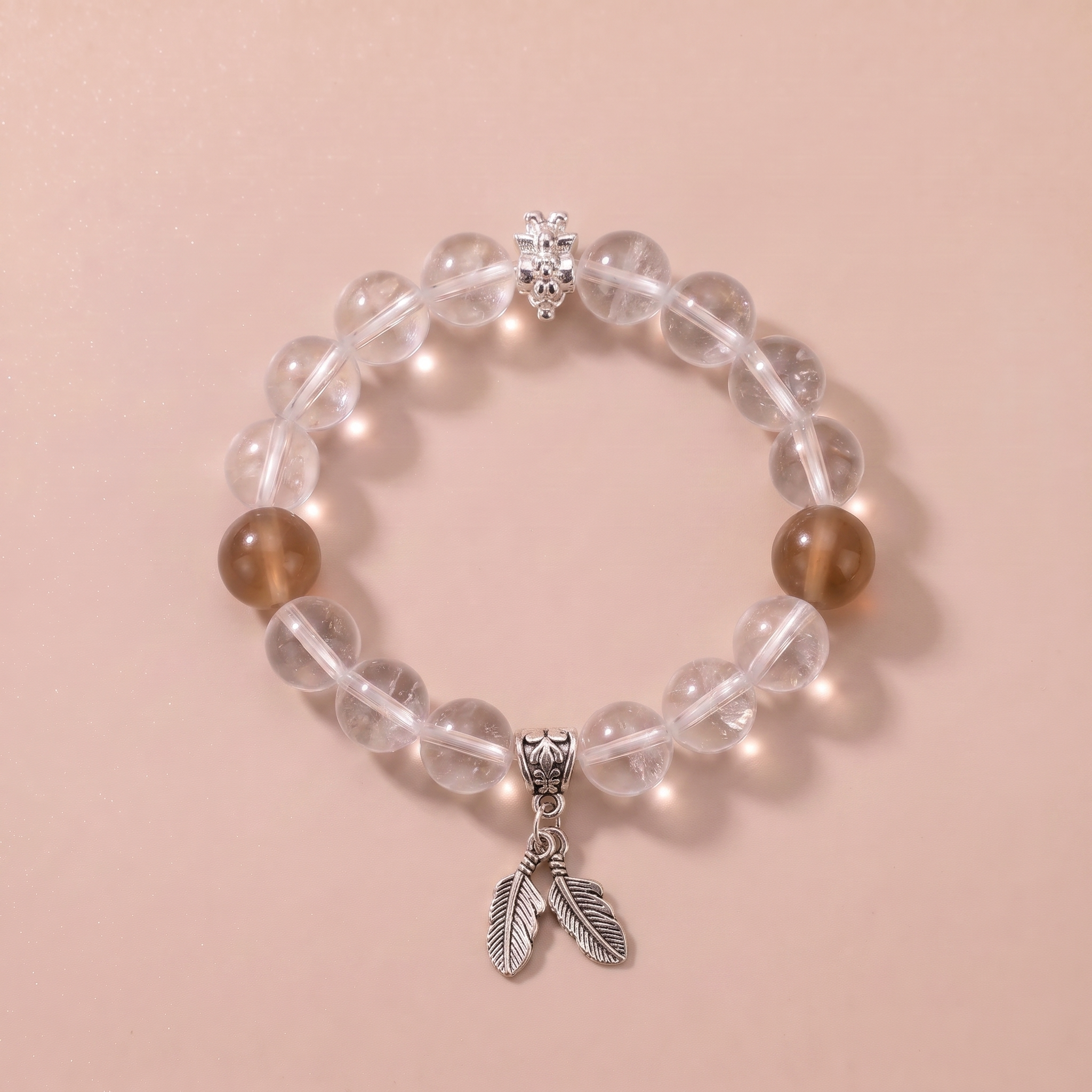 Zodiac Rooster Frost Feather Bracelet with White Feather Quartz & Moonstone