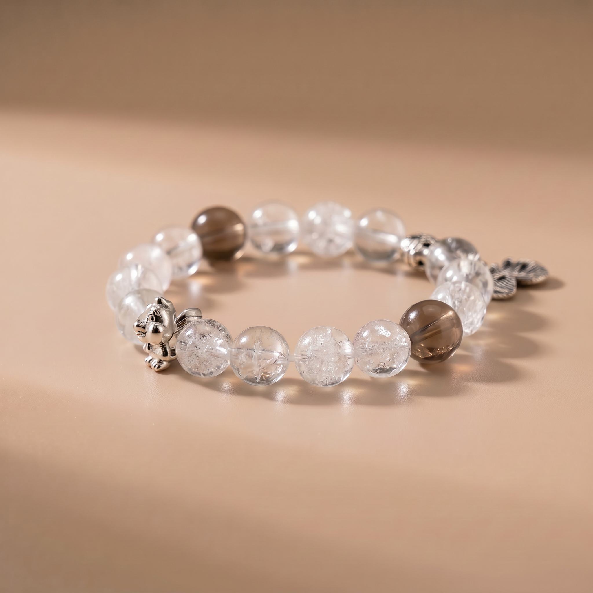 Zodiac Rooster Frost Feather Bracelet with White Feather Quartz & Moonstone