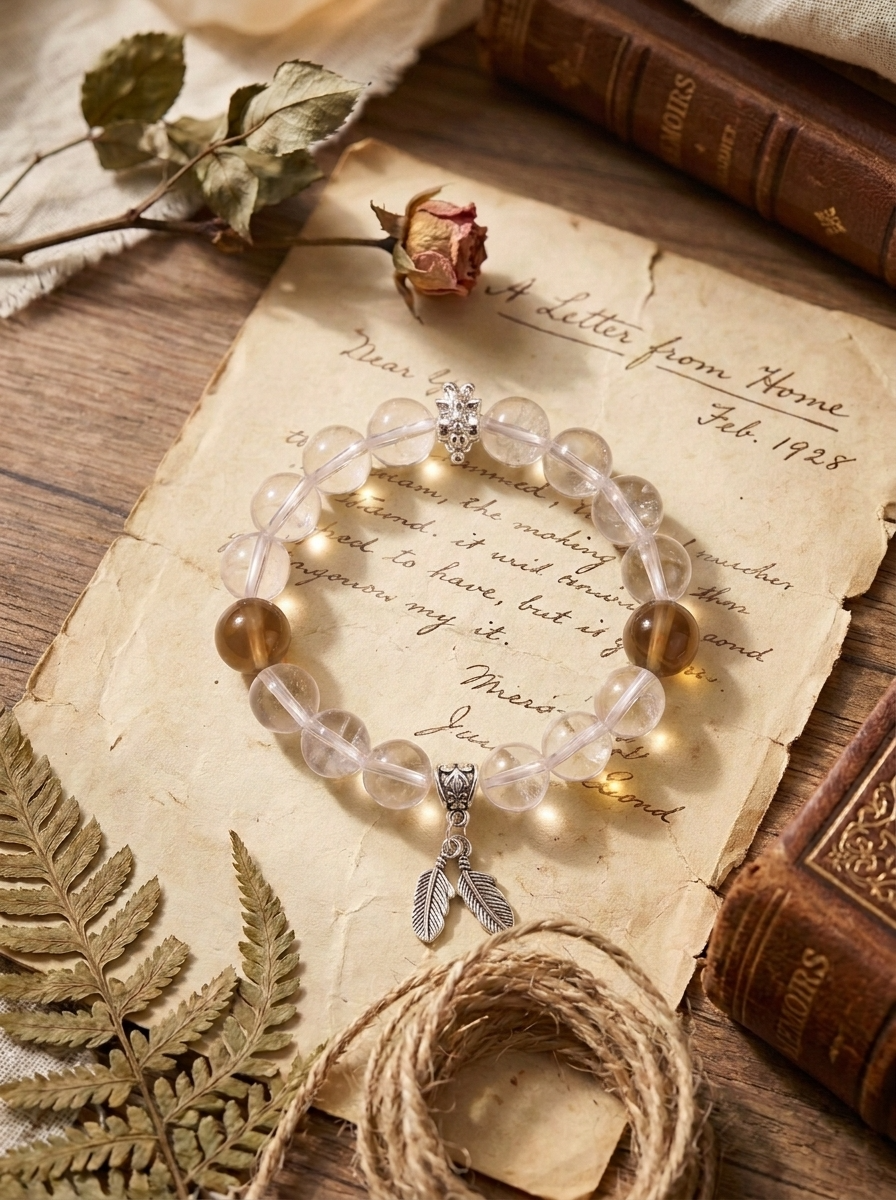 Zodiac Rooster Frost Feather Bracelet with White Feather Quartz & Moonstone