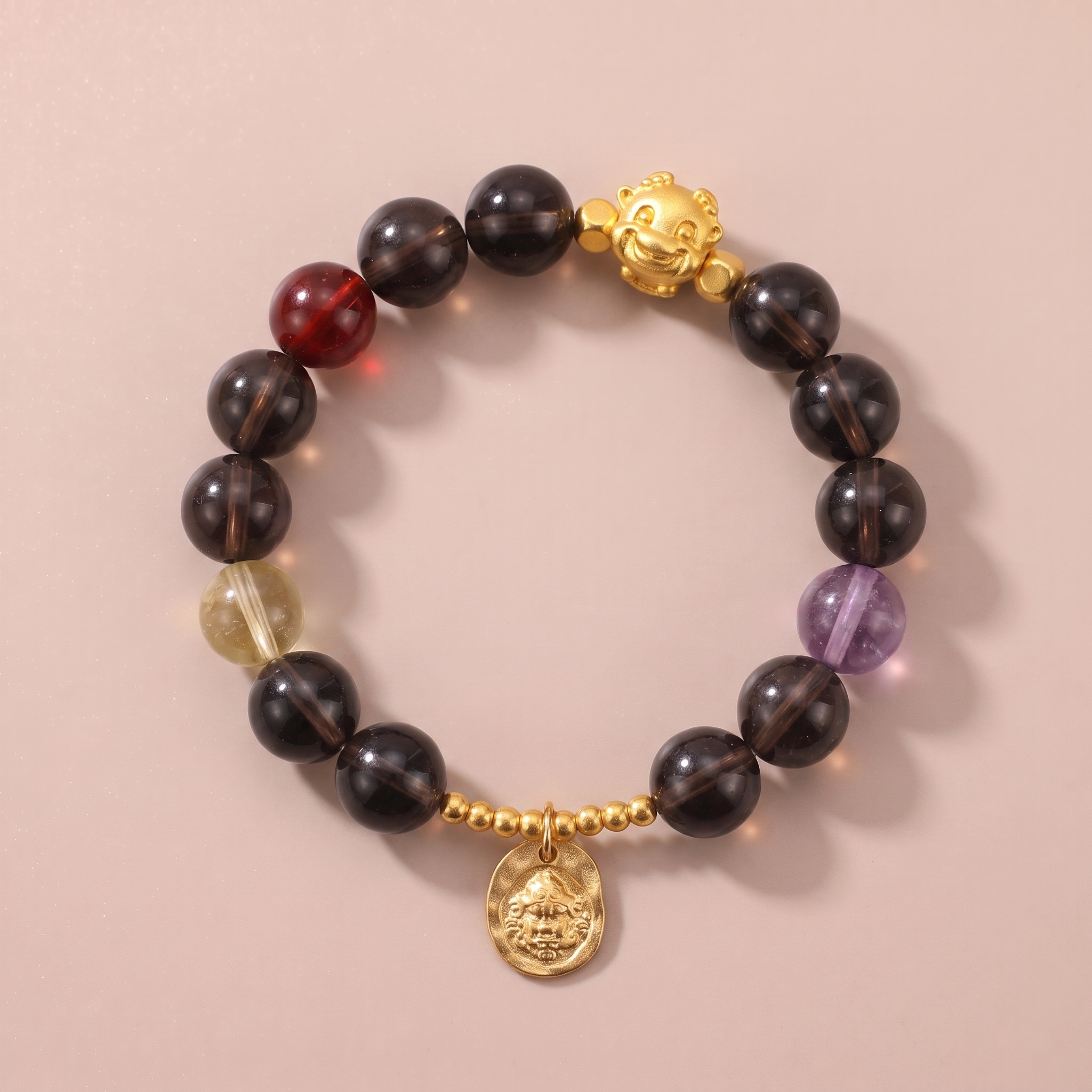 Zodiac Ox Grounding Bracelet with Smoky Quartz, Amethyst, Garnet & Lemon Quartz