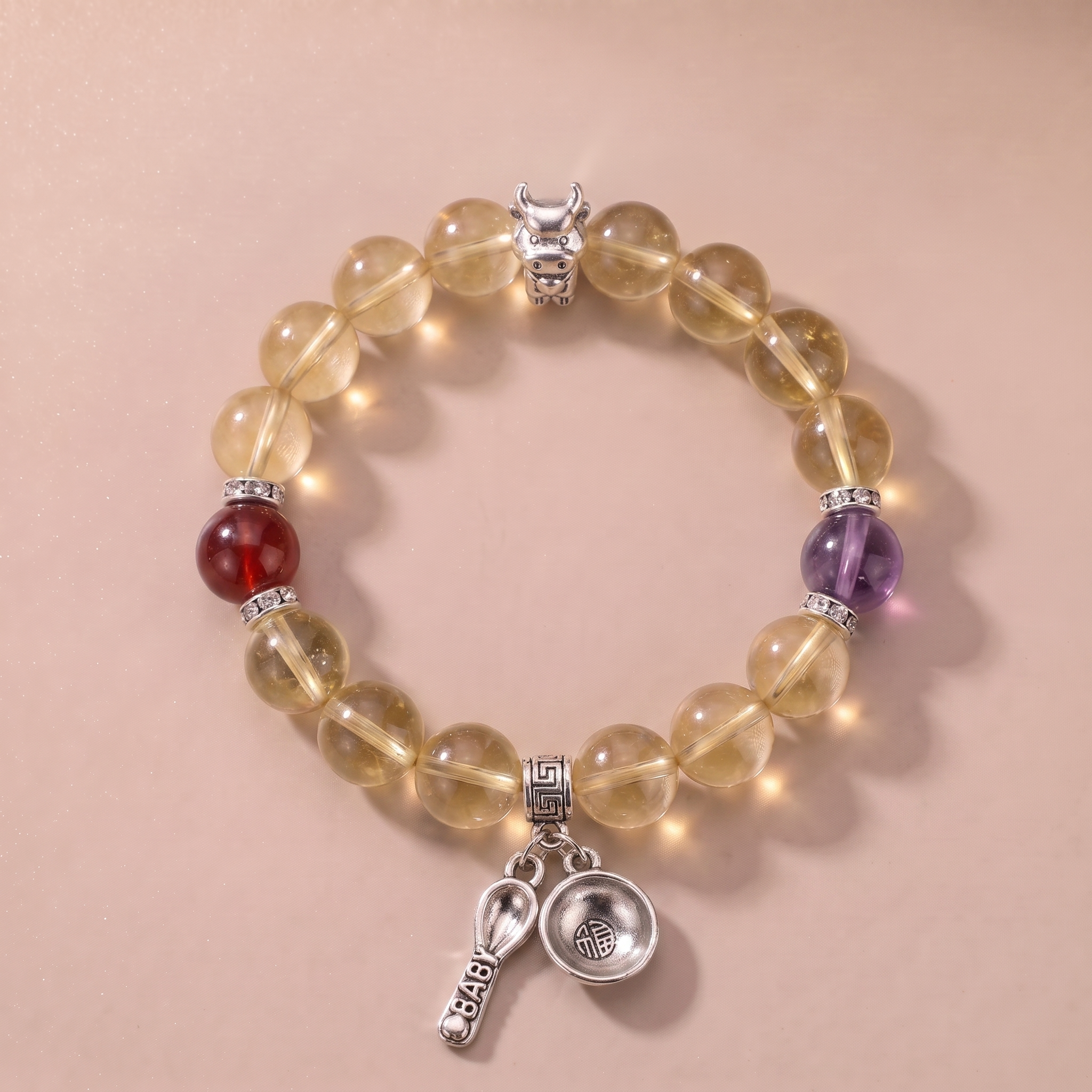 Zodiac Ox Golden Harvest Bracelet with Lemon Quartz, Garnet & Amethyst