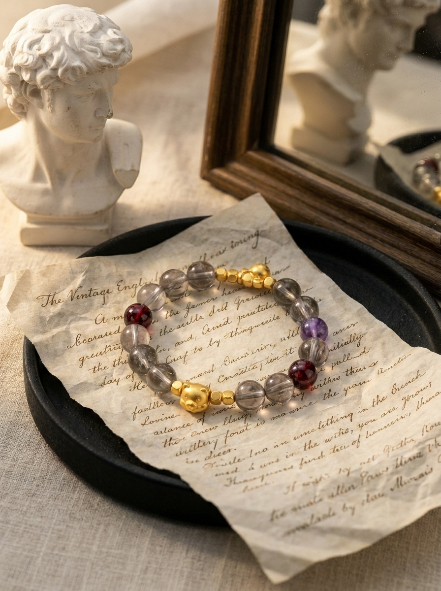 Zodiac Dog Loyal Glow Bracelet with Smoky Quartz, Amethyst & Garnet