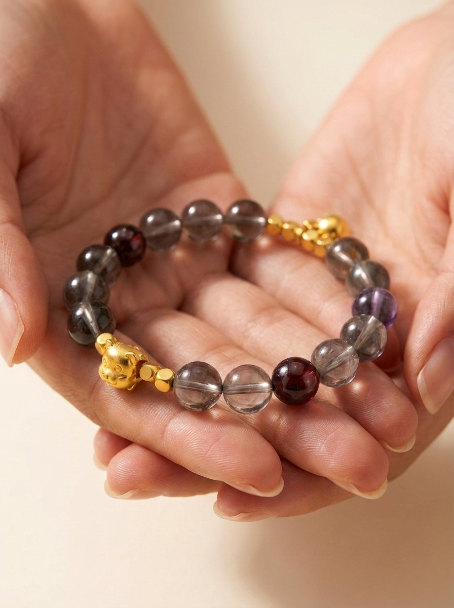 Zodiac Dog Loyal Glow Bracelet with Smoky Quartz, Amethyst & Garnet