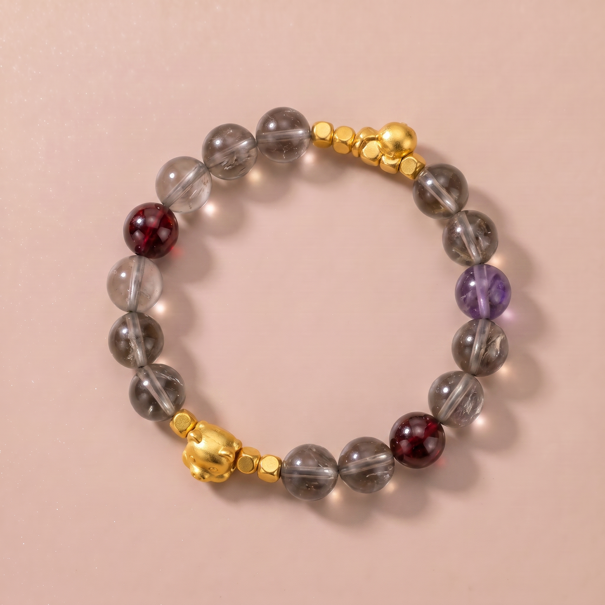 Zodiac Dog Loyal Glow Bracelet with Smoky Quartz, Amethyst & Garnet