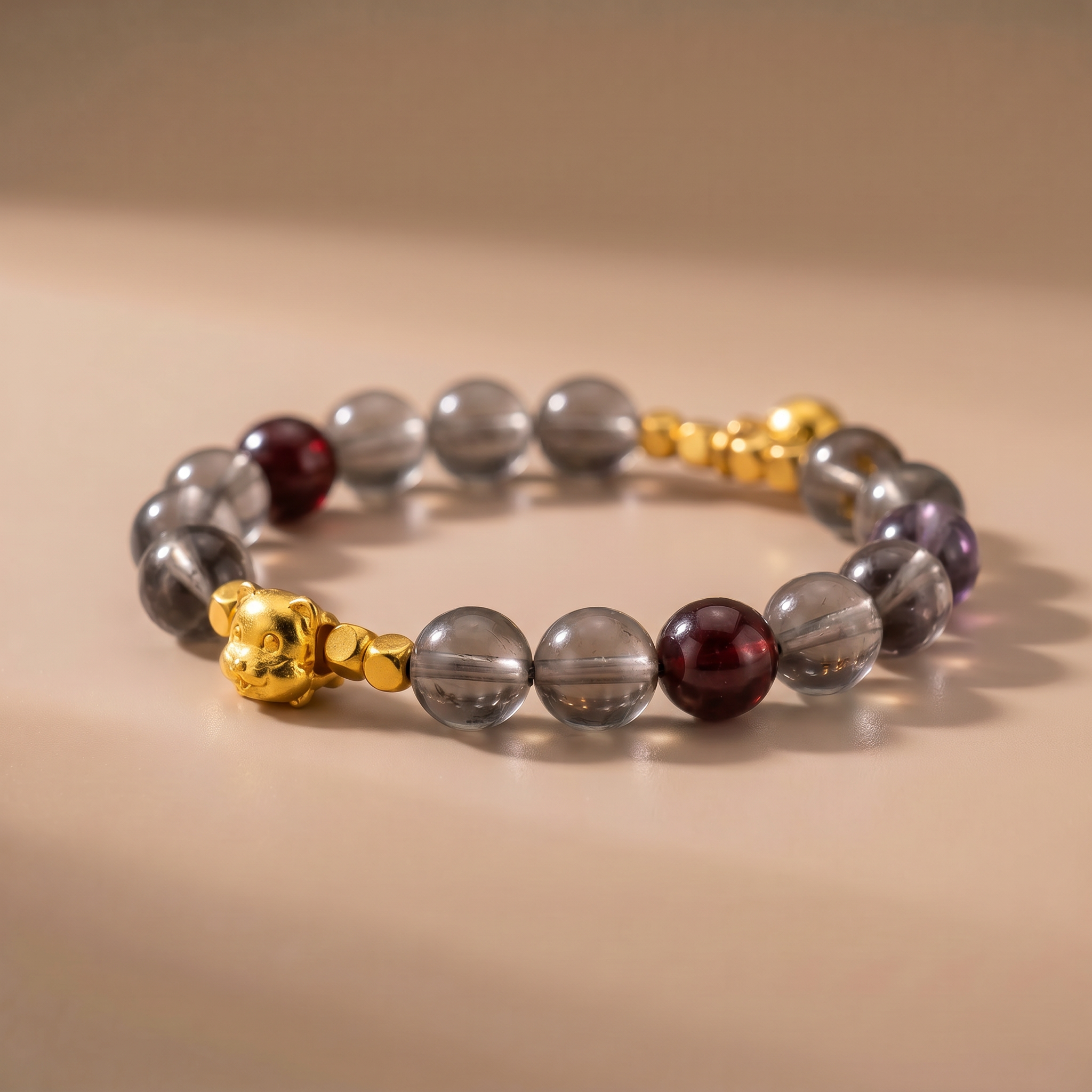 Zodiac Dog Loyal Glow Bracelet with Smoky Quartz, Amethyst & Garnet
