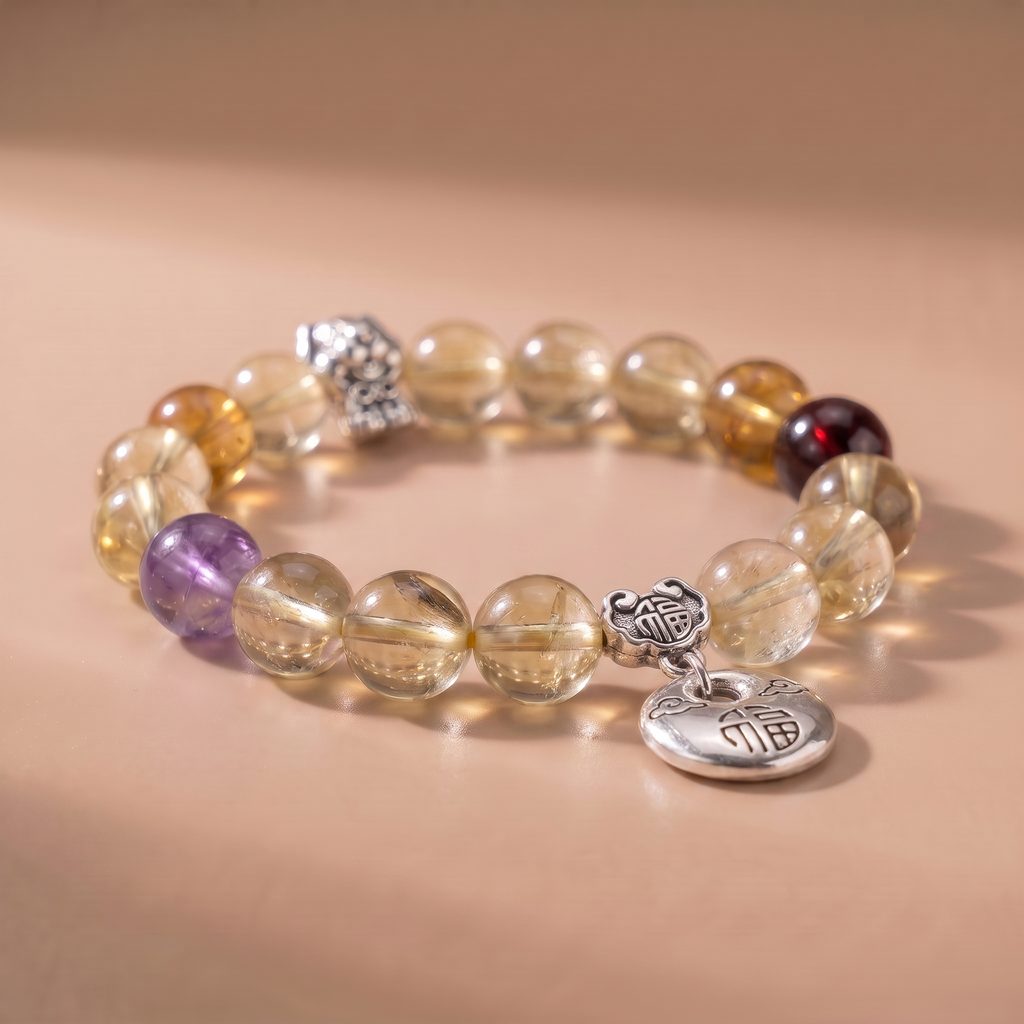Zodiac Dog Star Wish Bracelet with Yellow Tower Crystal, Amethyst & Garnet