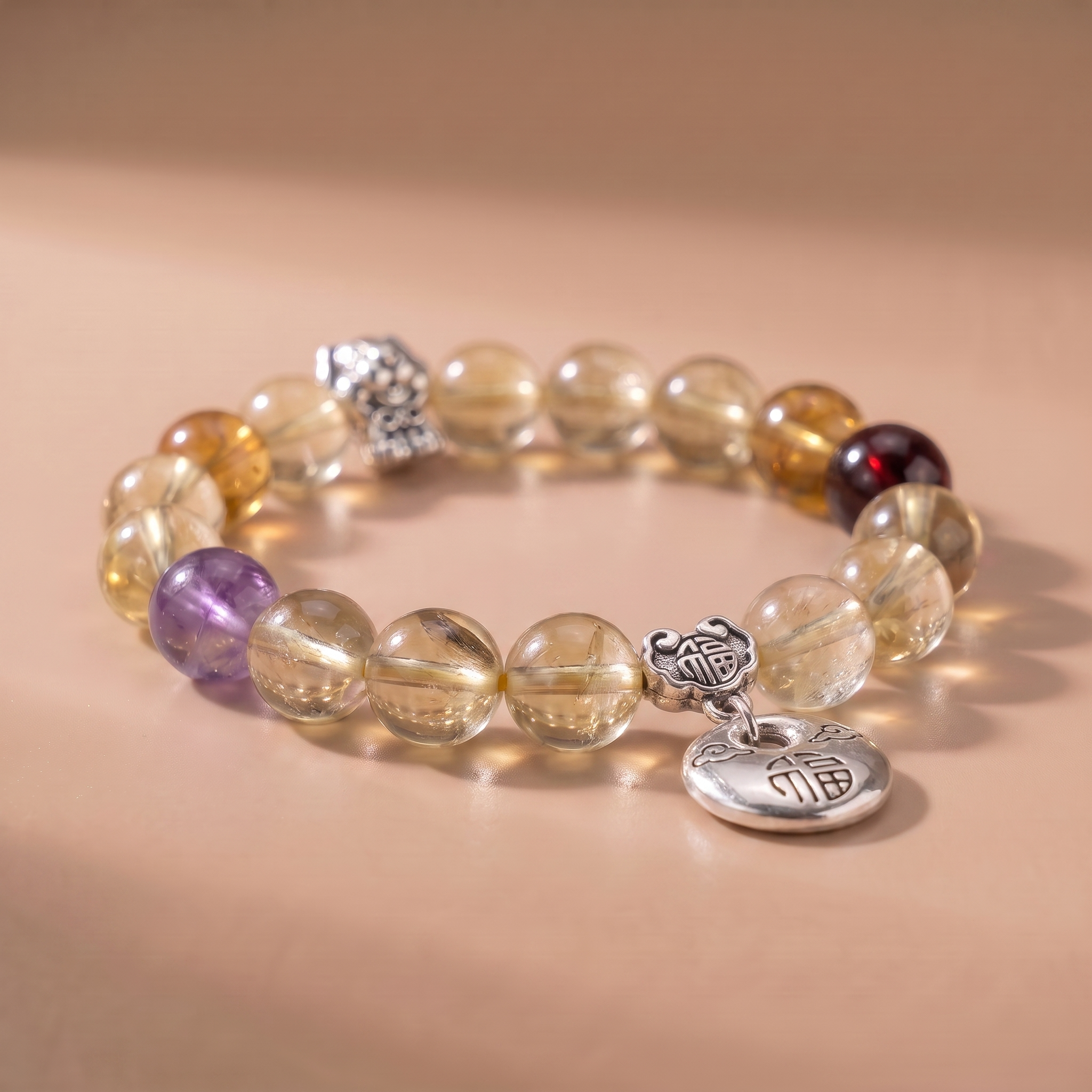 Zodiac Dog Star Wish Bracelet with Yellow Tower Crystal, Amethyst & Garnet