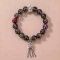Zodiac Dragon Hidden Mountain Bracelet with Deep Smoky Quartz, Garnet & Amethyst