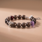 Zodiac Dragon Hidden Mountain Bracelet with Deep Smoky Quartz, Garnet & Amethyst