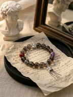 Zodiac Dragon Hidden Mountain Bracelet with Deep Smoky Quartz, Garnet & Amethyst