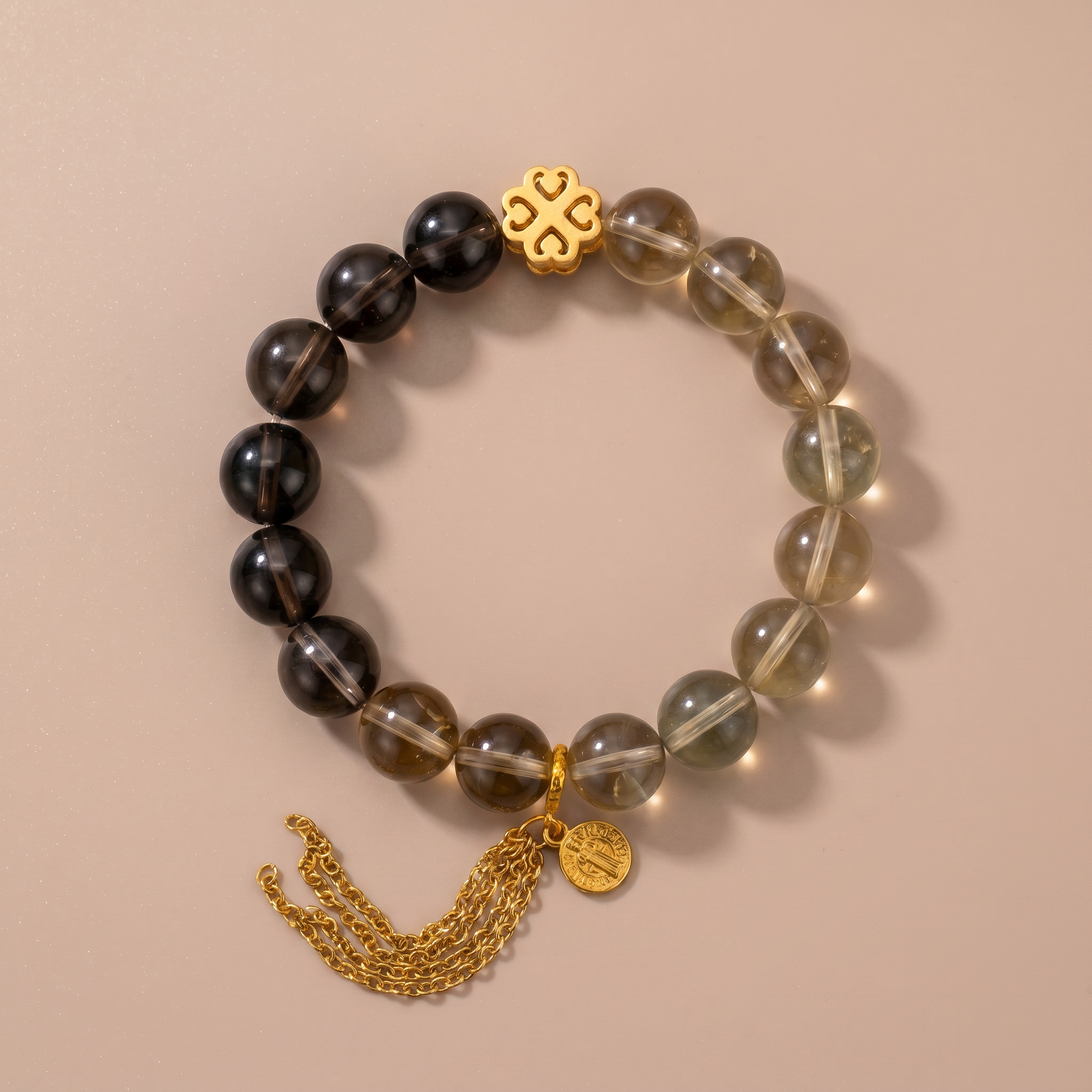 Earth Lotus Step Crystal Bracelet with Smoky Quartz, Yellow Tower Crystal & Lemon Quartz