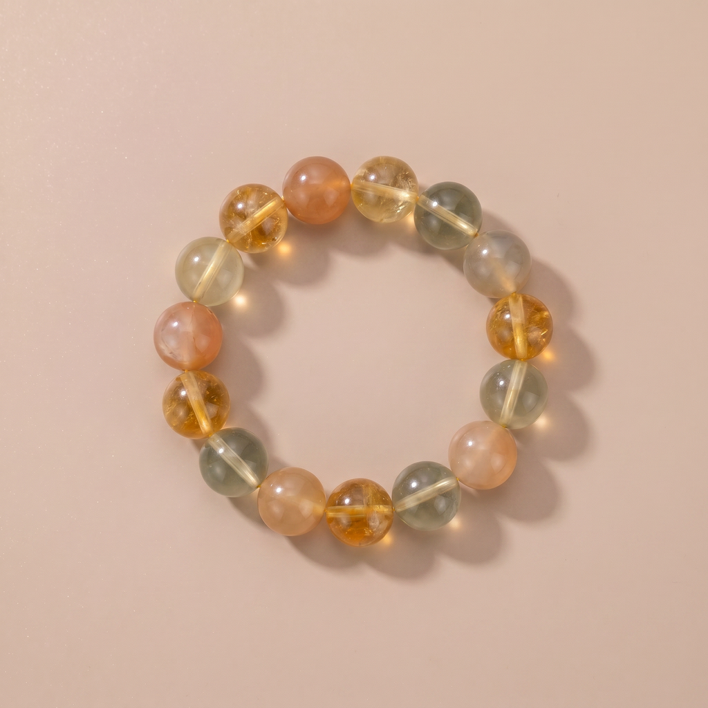 Earth Treasure Bowl Crystal Bracelet with Lemon Quartz, Yellow Tower Crystal & Moonstone