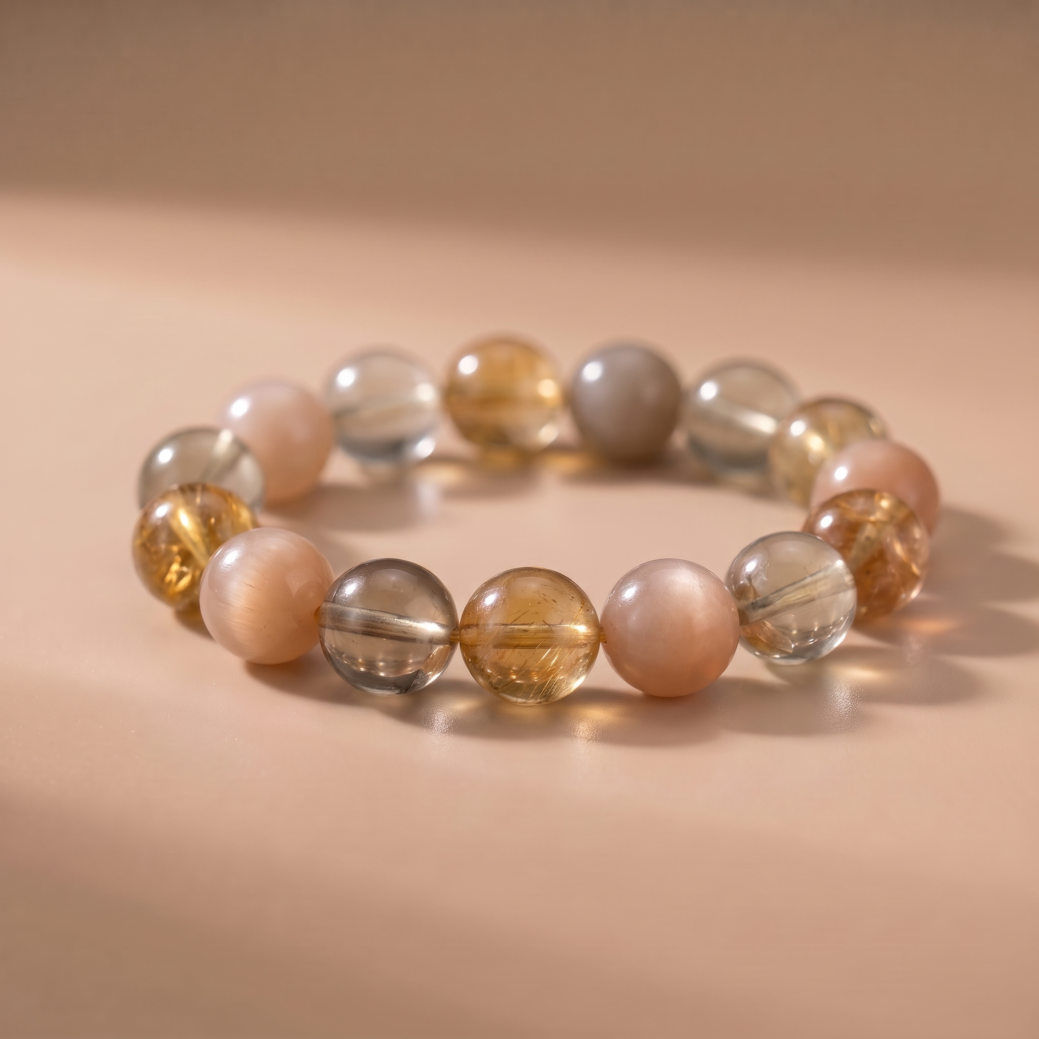 Earth Treasure Bowl Crystal Bracelet with Lemon Quartz, Yellow Tower Crystal & Moonstone