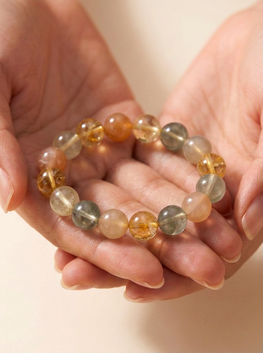 Earth Treasure Bowl Crystal Bracelet with Lemon Quartz, Yellow Tower Crystal & Moonstone