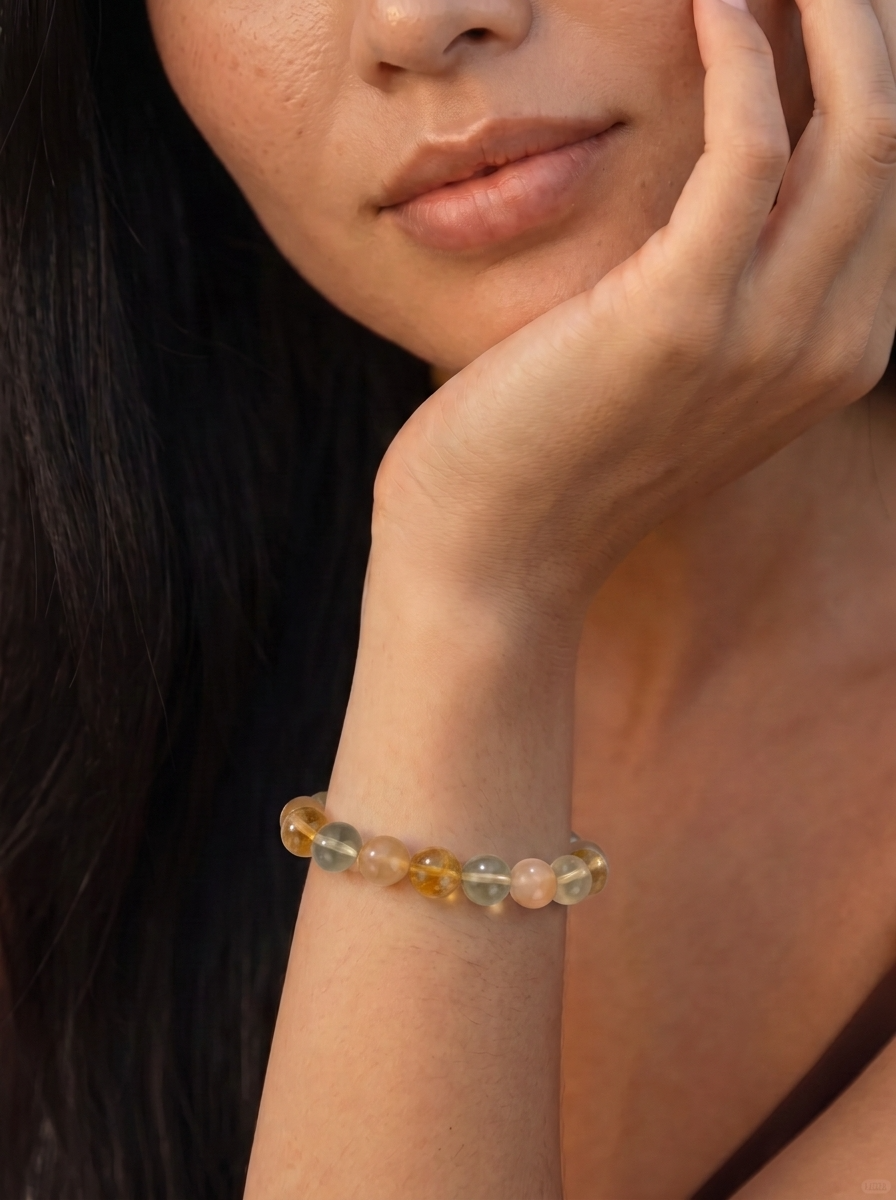 Earth Treasure Bowl Crystal Bracelet with Lemon Quartz, Yellow Tower Crystal & Moonstone