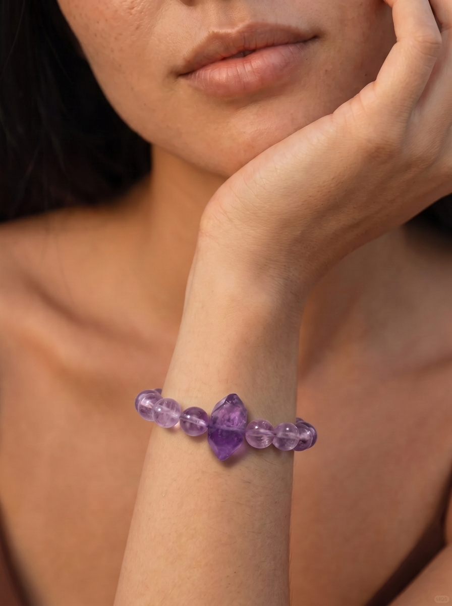 Twin Endless Mist Heart Bracelet with Lavender Amethyst