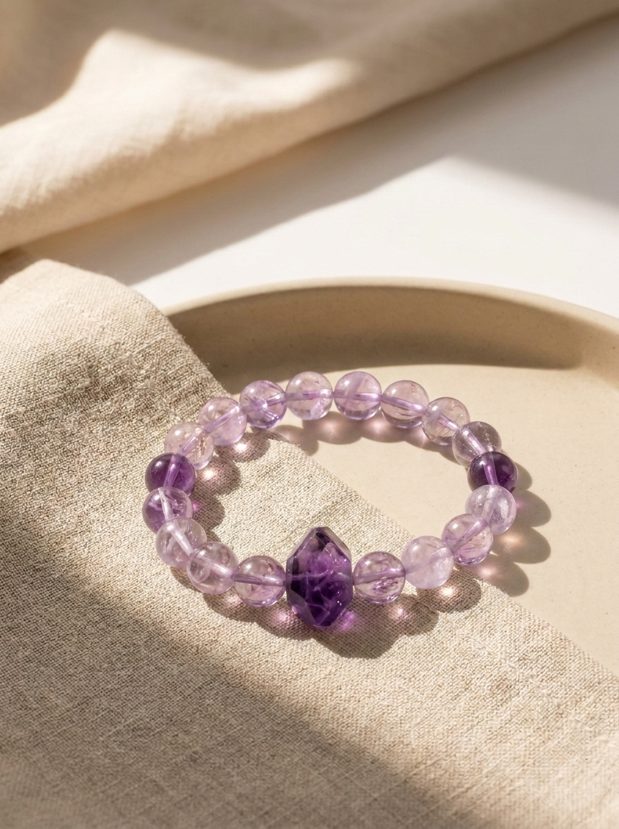 Twin Endless Mist Heart Bracelet with Lavender Amethyst