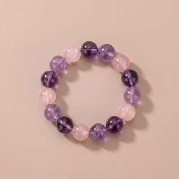 Fire Violet Heart Crystal Bracelet with Amethyst, Rose Quartz & Lavender Amethyst