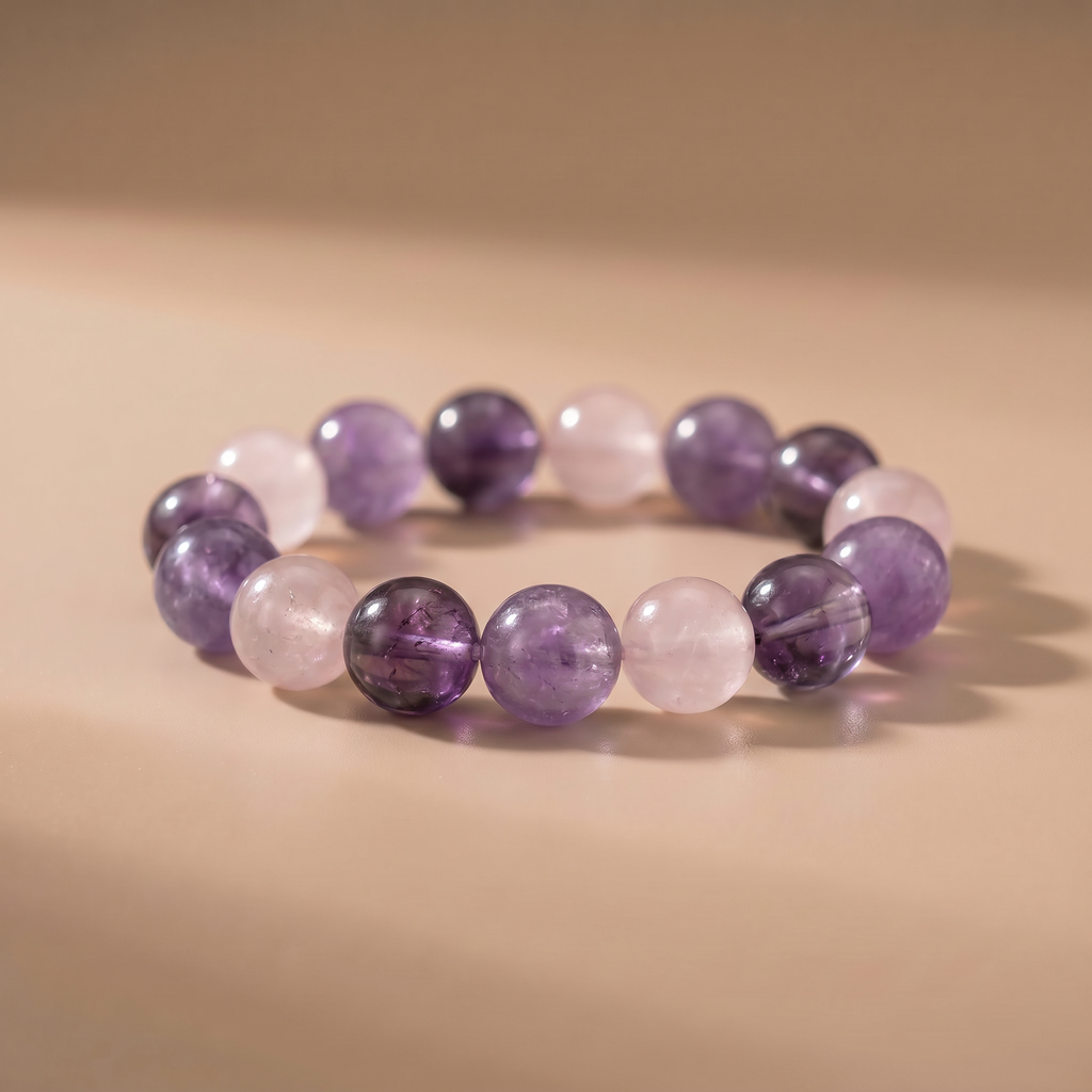 Fire Violet Heart Crystal Bracelet with Amethyst, Rose Quartz & Lavender Amethyst