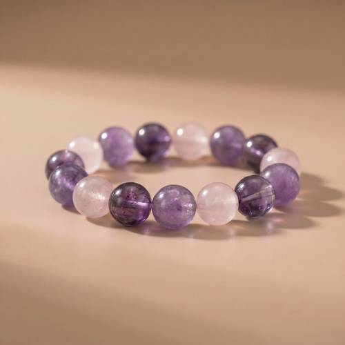 Fire Violet Heart Crystal Bracelet with Amethyst, Rose Quartz & Lavender Amethyst
