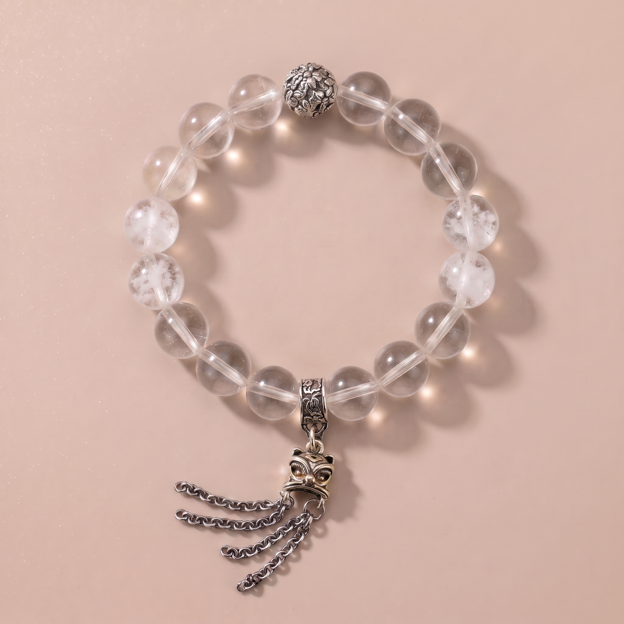 Metal Clear Voice Crystal Bracelet with Clear Quartz & Snowflake Phantom Quartz