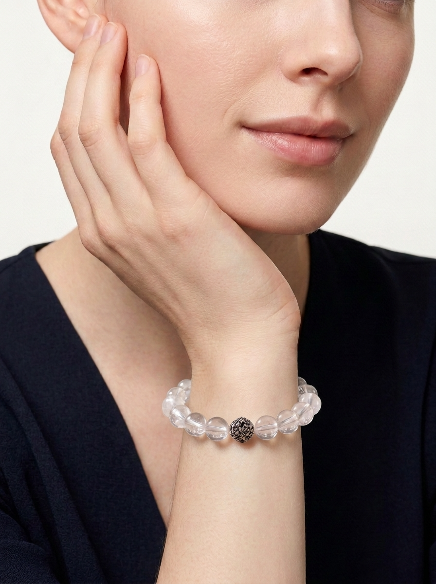 Metal Clear Voice Crystal Bracelet with Clear Quartz & Snowflake Phantom Quartz