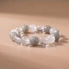 Metal Hidden Edge Crystal Bracelet with Moonstone, Clear Quartz & White Phantom Quartz