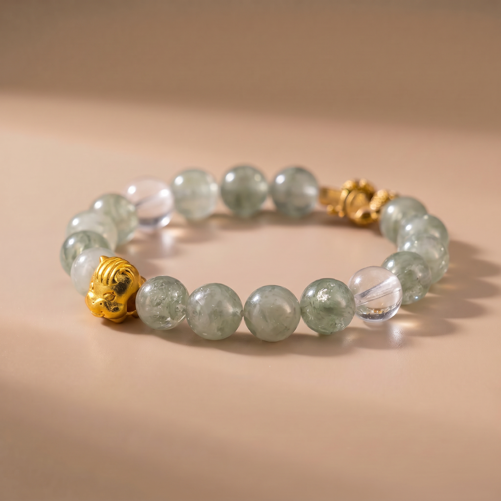 Zodiac Horse Green Ascent Bracelet with Light Green Crystal & Clear Quartz