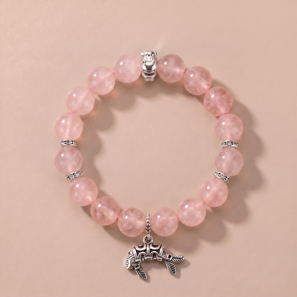 Zodiac Horse Peach Cloud Bracelet with Rose Quartz, Clear Quartz & Green Crystal