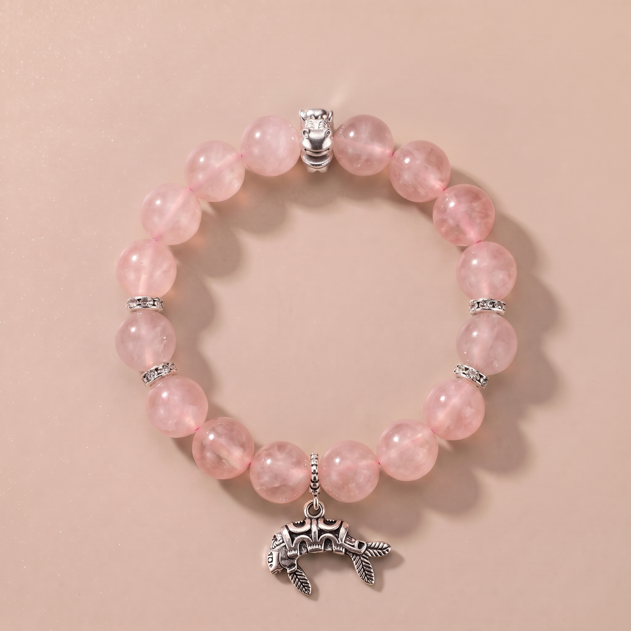 Zodiac Horse Peach Cloud Bracelet with Rose Quartz, Clear Quartz & Green Crystal