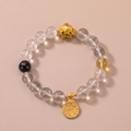 Zodiac Monkey Golden Wisdom Bracelet with Clear Quartz, Silver Obsidian & Lemon Quartz
