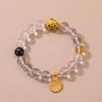 Zodiac Monkey Golden Wisdom Bracelet with Clear Quartz, Silver Obsidian & Lemon Quartz