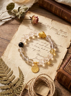 Zodiac Monkey Golden Wisdom Bracelet with Clear Quartz, Silver Obsidian & Lemon Quartz