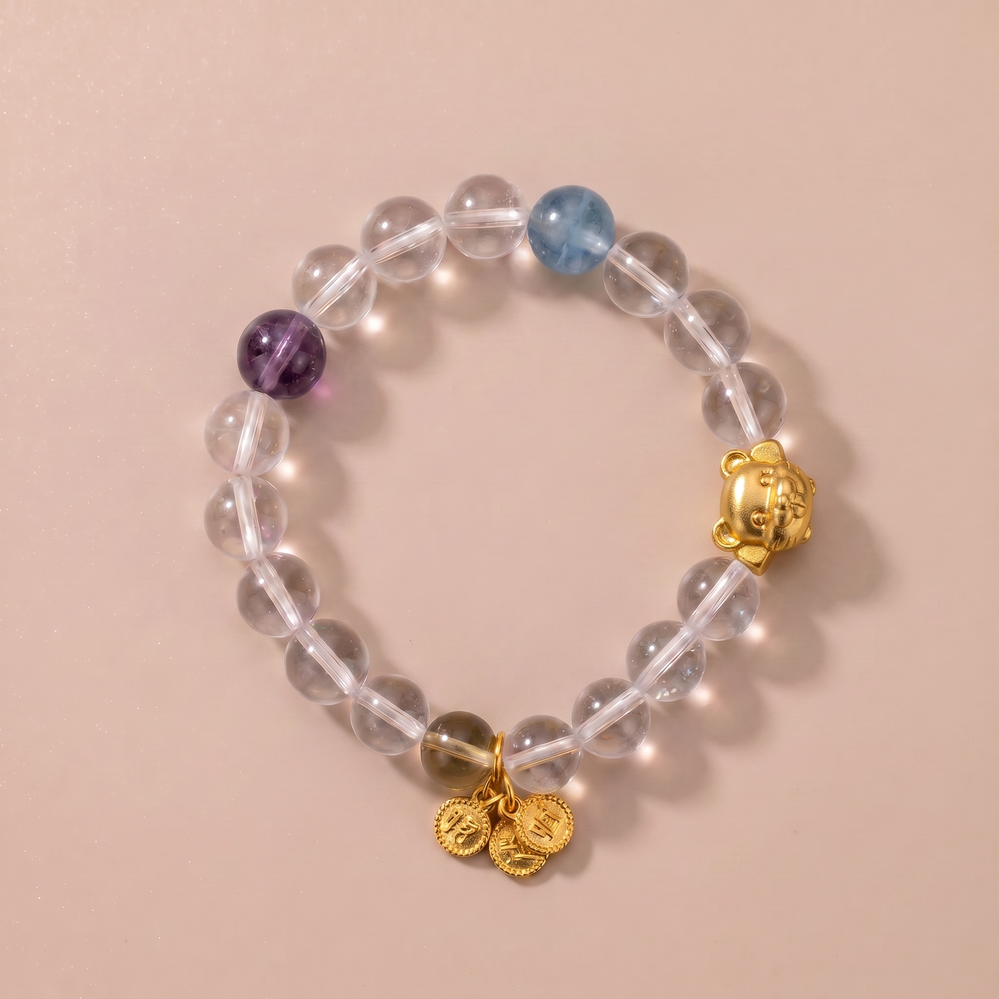 Zodiac Rat Fortune Bracelet with Clear Quartz, Lemon Quartz, Amethyst & Aquamarine