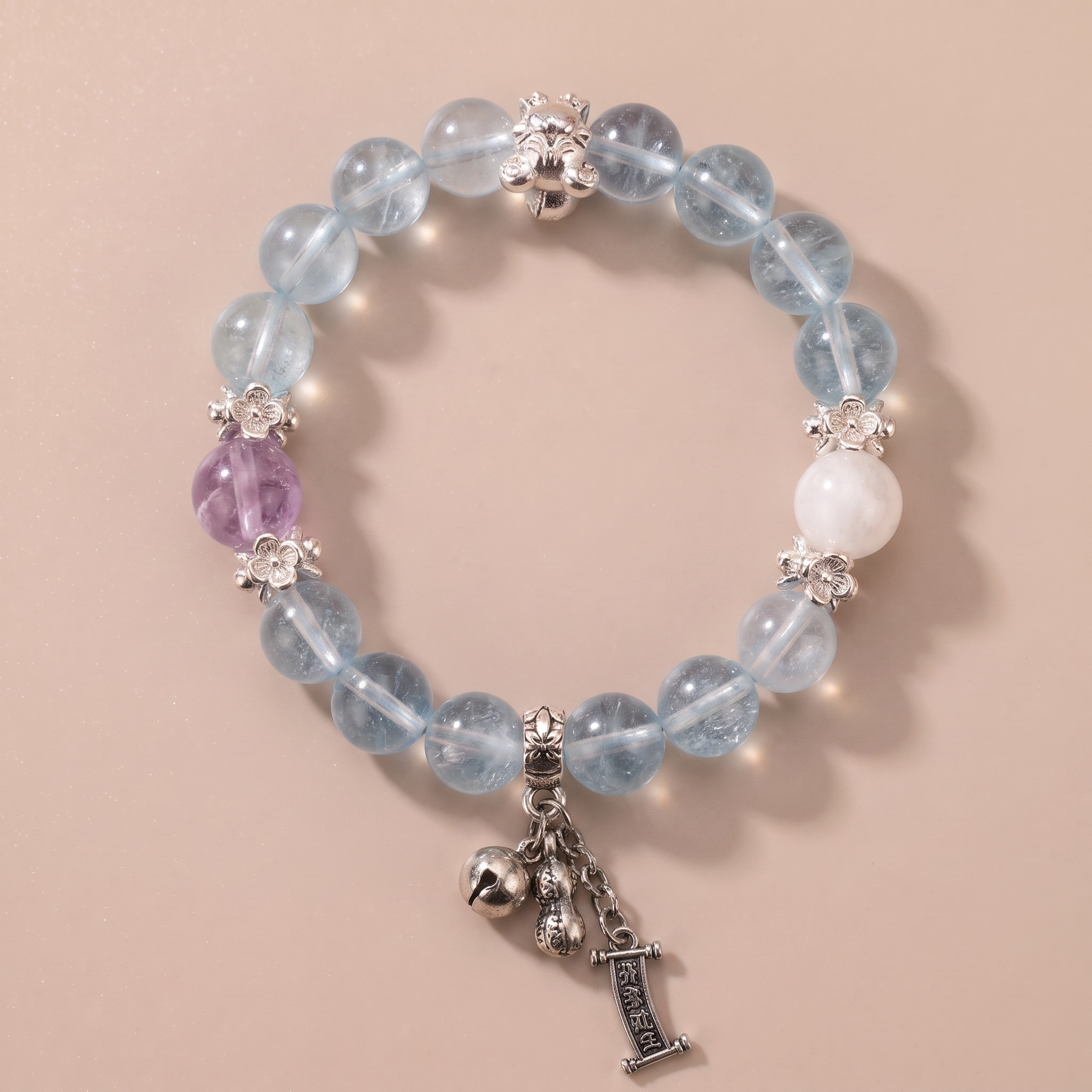 Zodiac Rat Clarity Bracelet with Aquamarine, Amethyst & Snowflake Phantom Quartz