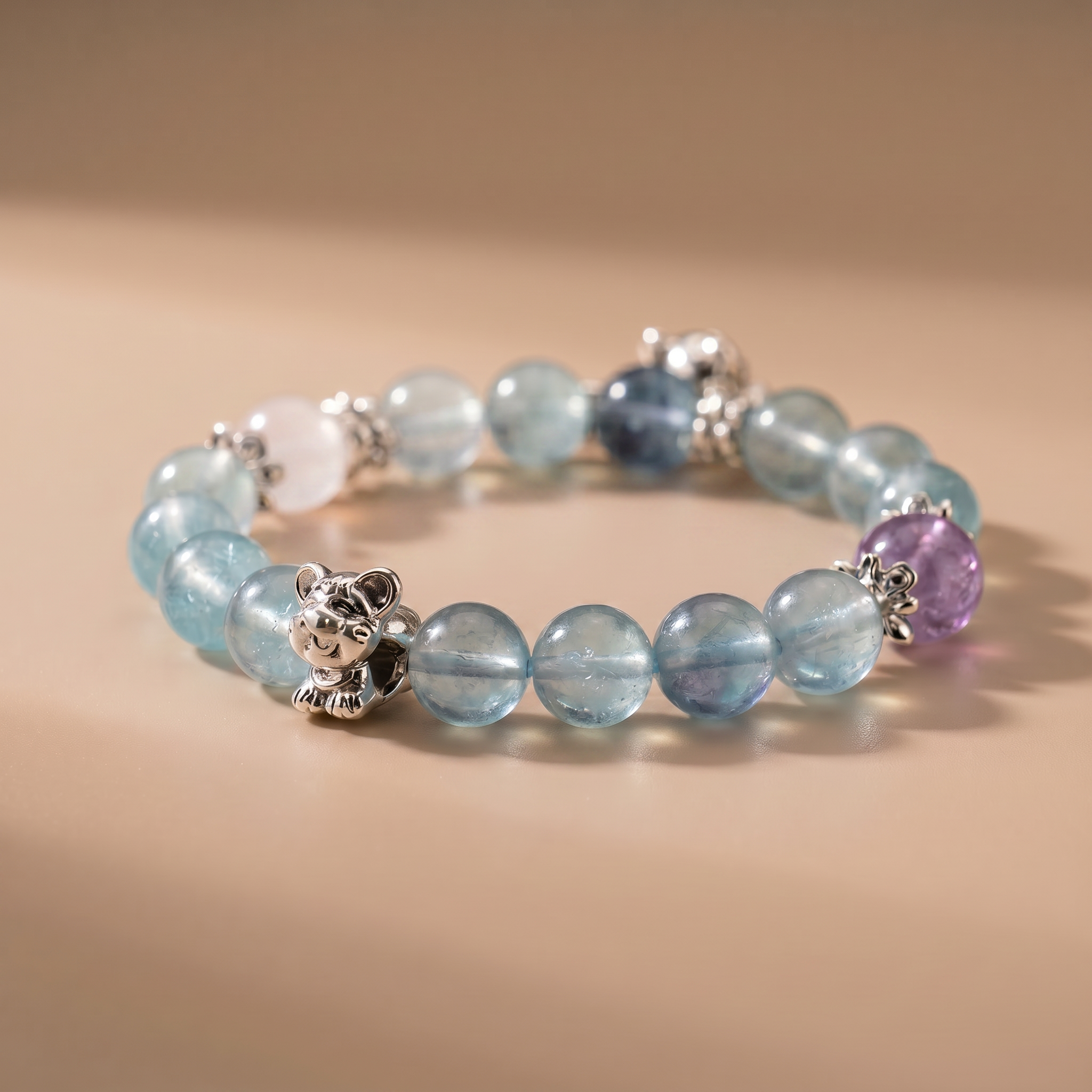 Zodiac Rat Clarity Bracelet with Aquamarine, Amethyst & Snowflake Phantom Quartz