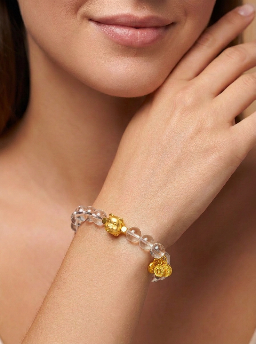Zodiac Rat Fortune Bracelet with Clear Quartz, Lemon Quartz, Amethyst & Aquamarine