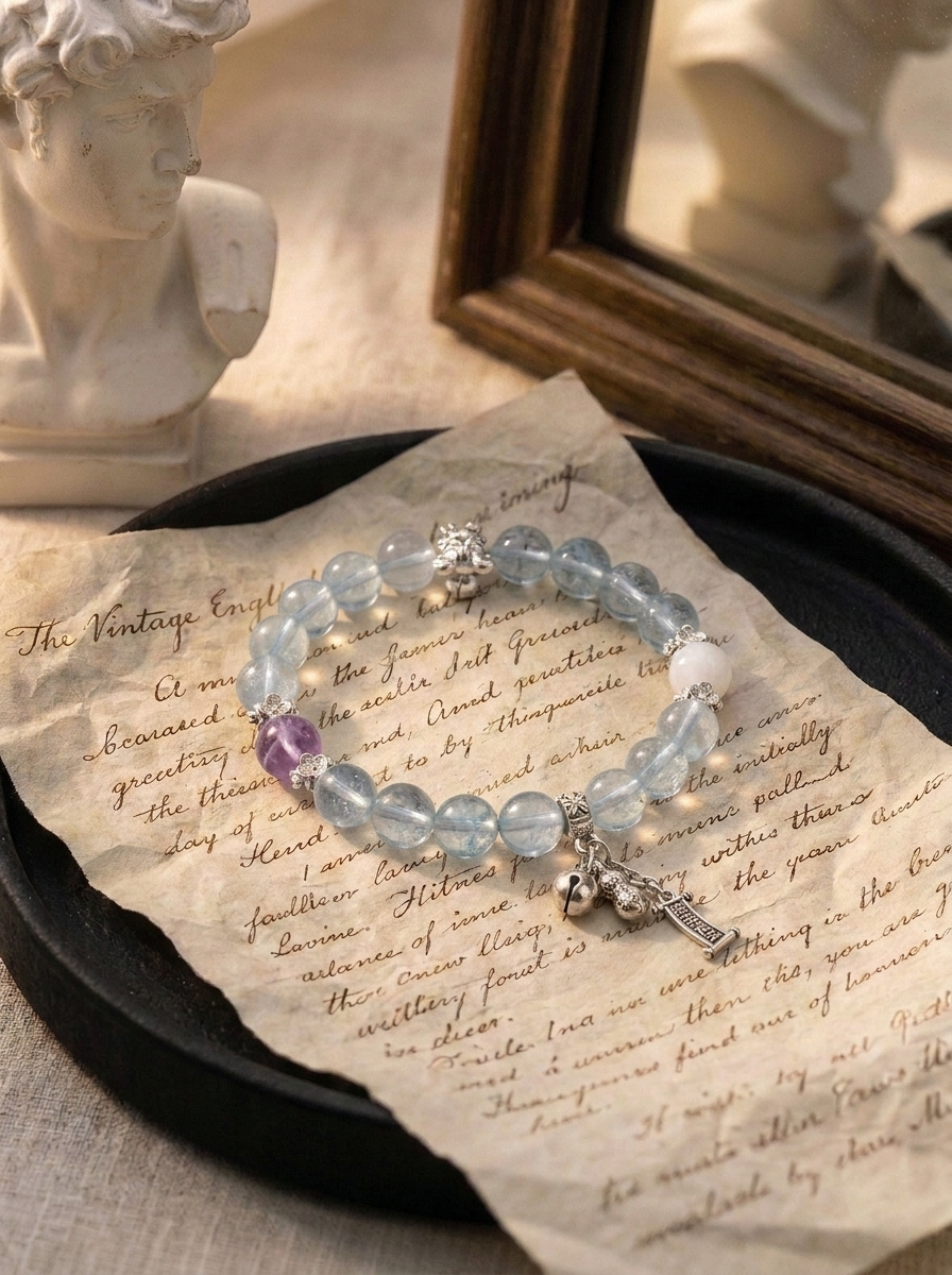 Zodiac Rat Clarity Bracelet with Aquamarine, Amethyst & Snowflake Phantom Quartz