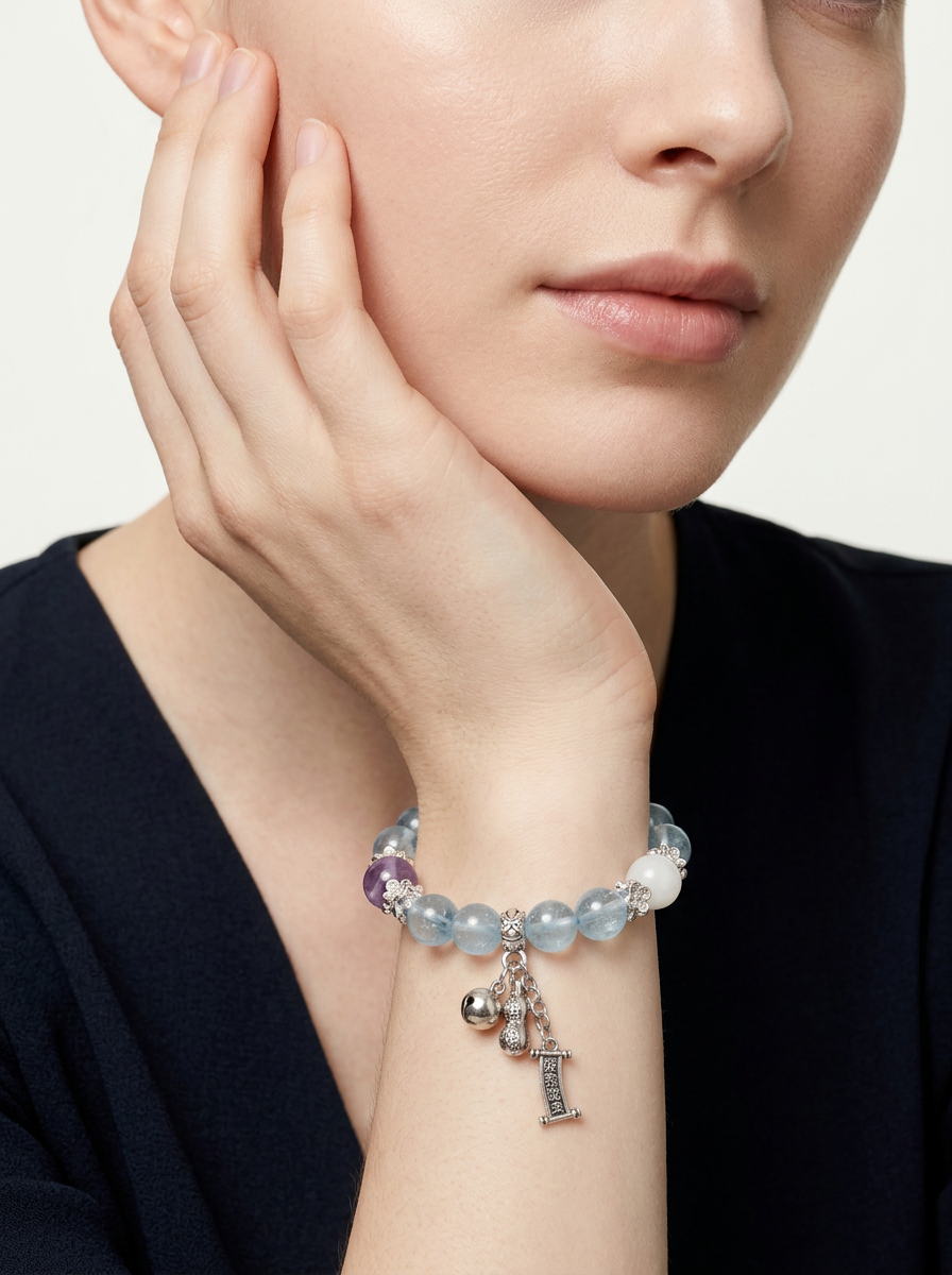 Zodiac Rat Clarity Bracelet with Aquamarine, Amethyst & Snowflake Phantom Quartz