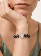 Twin Balance Dark Guard Bracelet with Silver Obsidian & White Phantom Quartz