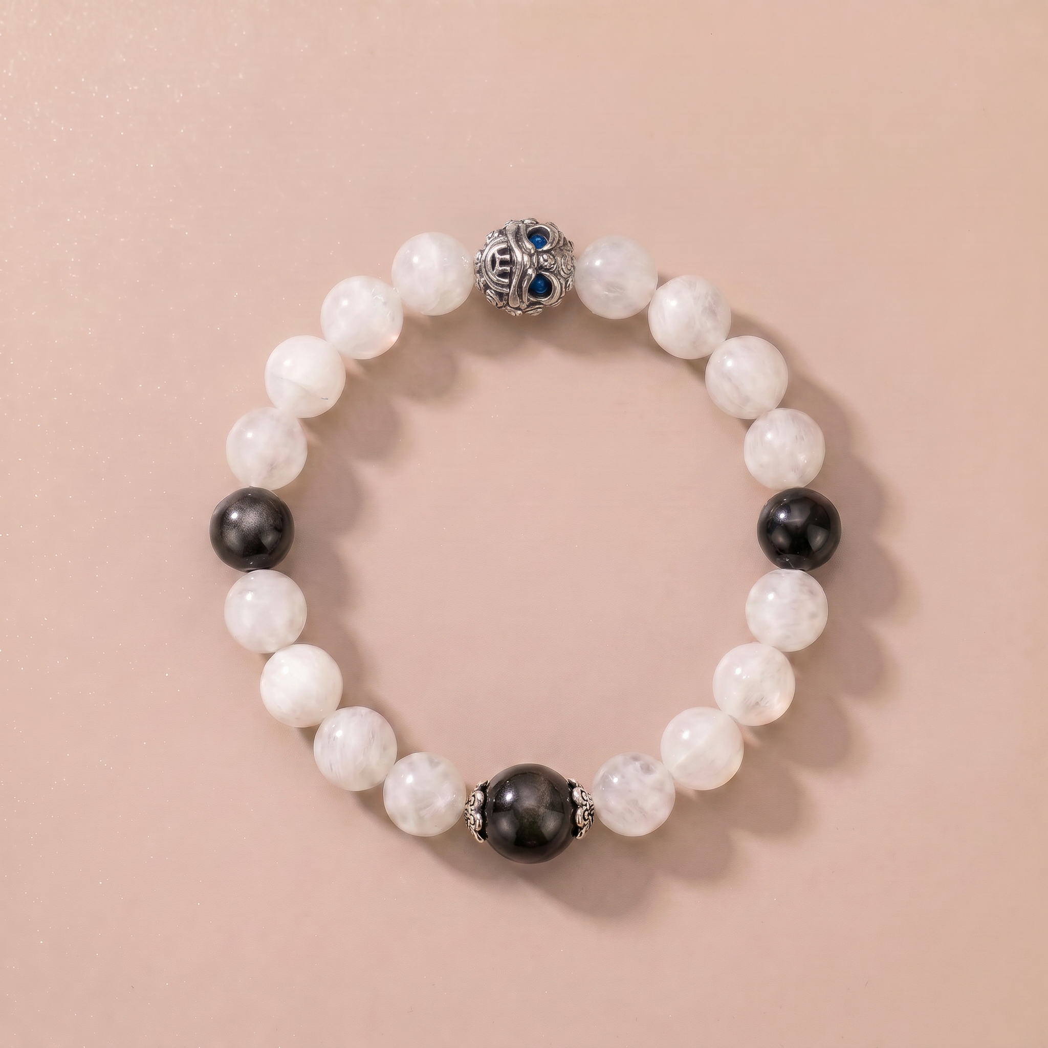 Twin Balance Jade Calm Bracelet with White Phantom Quartz & Silver Obsidian