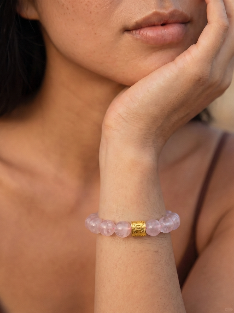 Twin Longlight Soft Heart Bracelet with Rose Quartz & Garnet